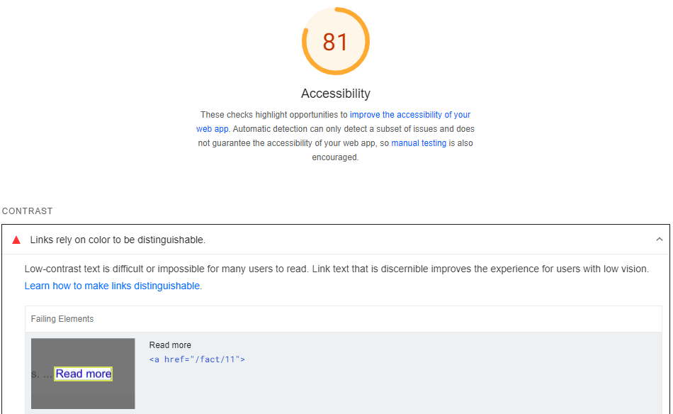 Google PageSpeed Insights - Accessibility dashboard page